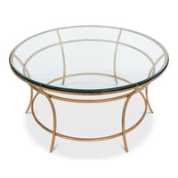 Glass-Top Round Coffee Table with Antique Gold Iron Base - additional view