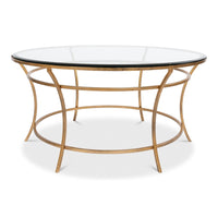Glass-Top Round Coffee Table with Antique Gold Iron Base - additional view