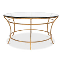 Glass-Top Round Coffee Table with Antique Gold Iron Base - additional view