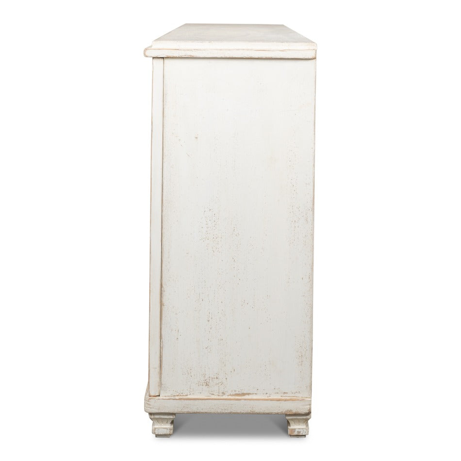 French Country 4-Door Sideboard, 88" - Whitewashed Reclaimed Pine with Carved Diamond Doors - additional view