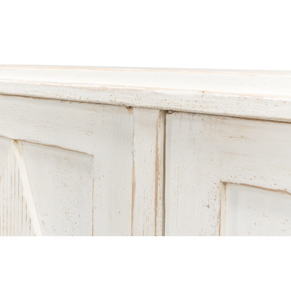 French Country 4-Door Sideboard, 88" - Whitewashed Reclaimed Pine with Carved Diamond Doors - additional view