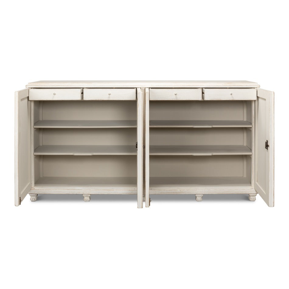 French Country 4-Door Sideboard, 88" - Whitewashed Reclaimed Pine with Carved Diamond Doors - additional view