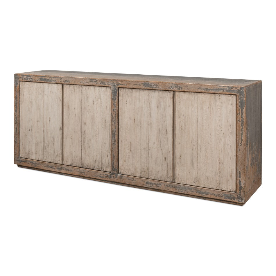 Transitional Reclaimed Pine Sideboard, 90" – Soft Grey Two-Tone – styled view