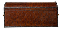Dome-Top Tooled Leather Box in Chestnut with Brass