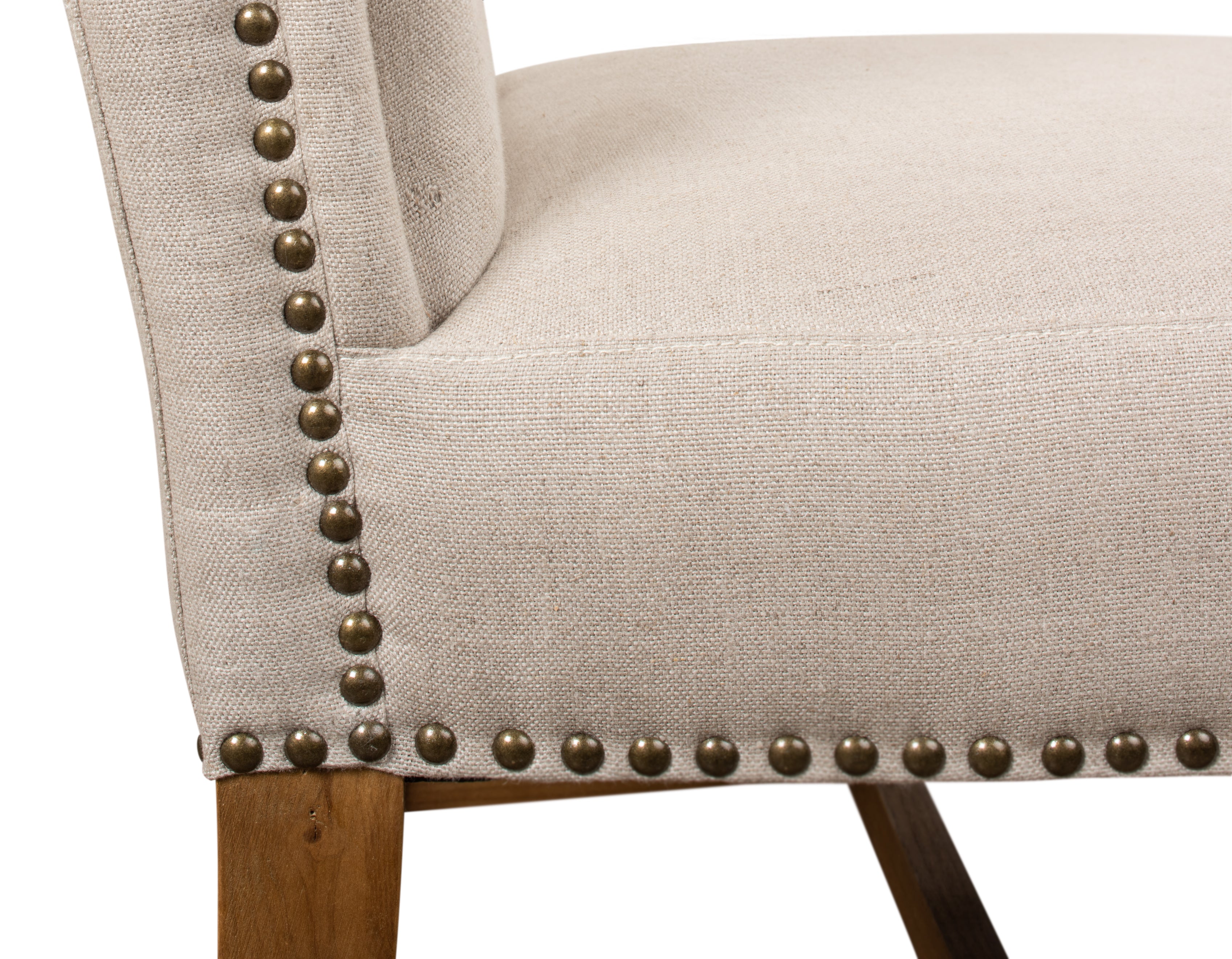 Wingback Dining Chairs in Beige Linen with Nailheads, Sets of 2 - view 8
