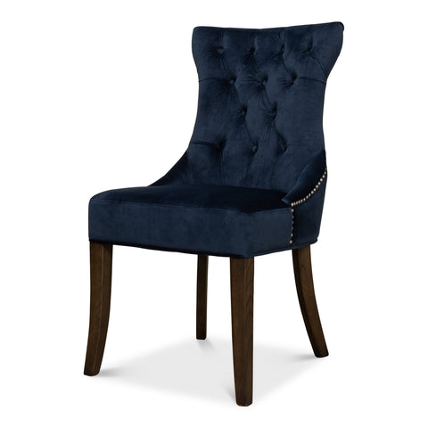 Tufted Velvet Dining Chairs in Navy Blue, Sets of 2