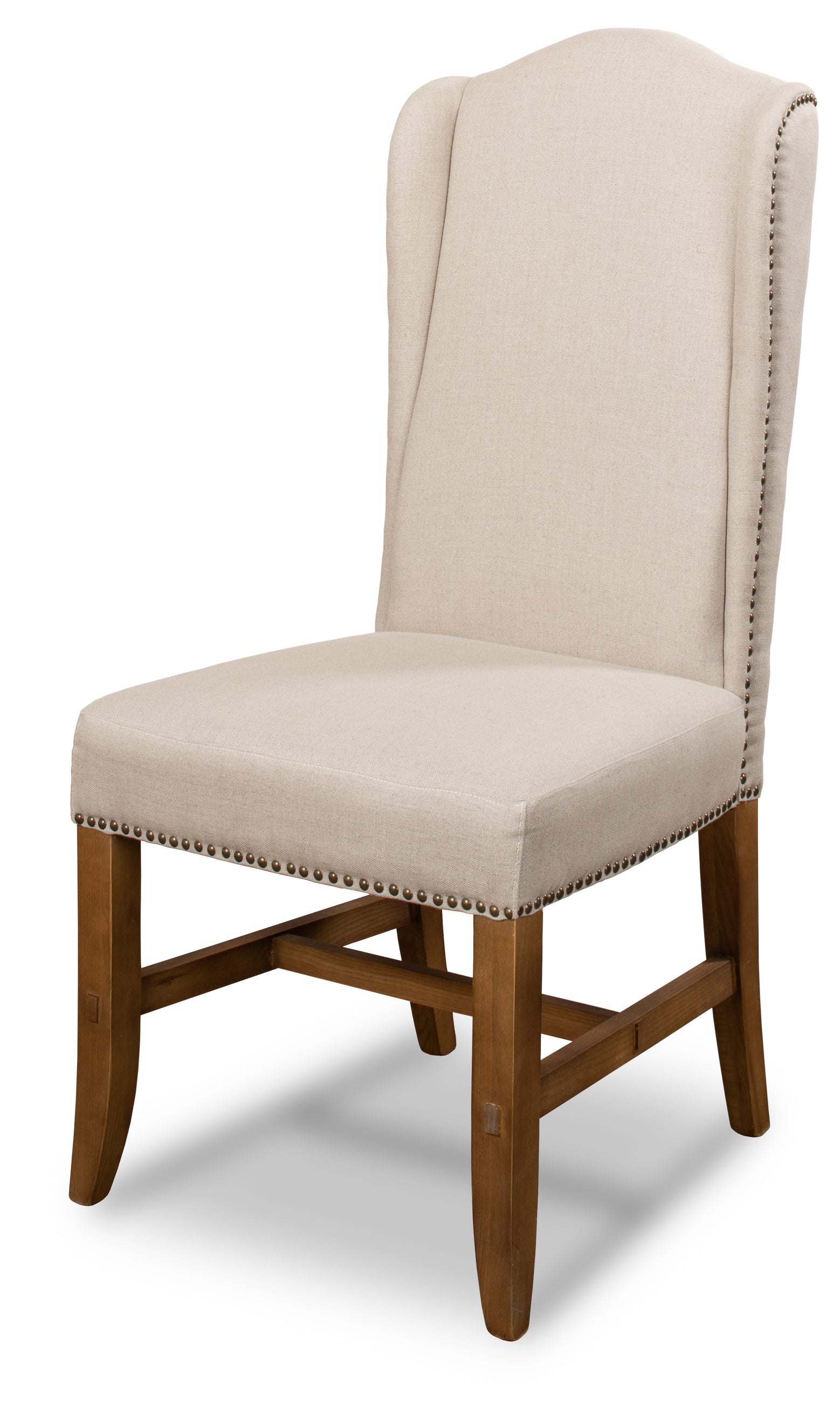 Wingback Dining Chairs in Beige Linen with Nailheads, Sets of 2