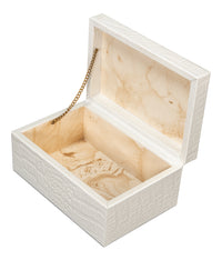 Croc Leather Box in White, Set of 2