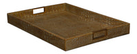 Croc Leather Tray in Antique Green