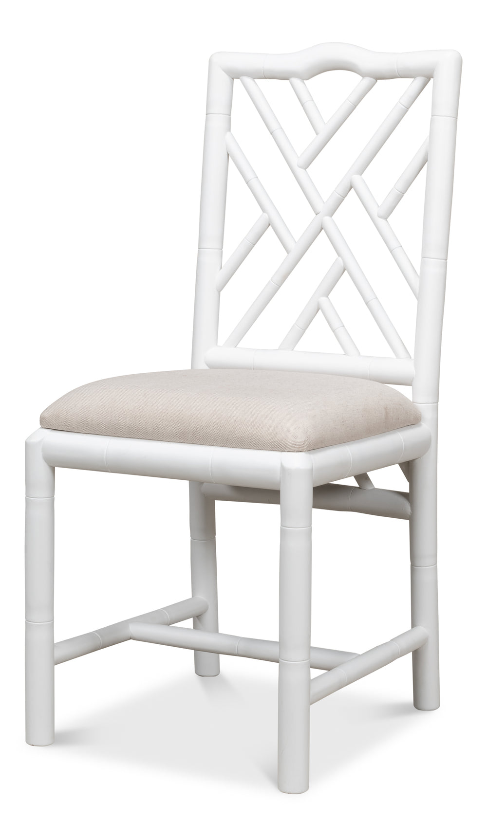 Chinese Chippendale Faux Bamboo Dining Chairs in White, Sets of 2
