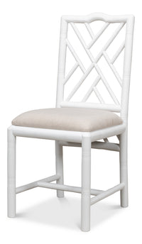 Chinese Chippendale Faux Bamboo Dining Chairs in White, Sets of 2