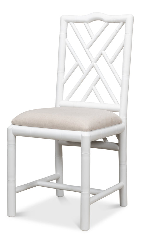 Chinese Chippendale Faux Bamboo Dining Chairs in White, Sets of 2