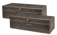Shagreen Leather Box in Antique Gray, Set of 2