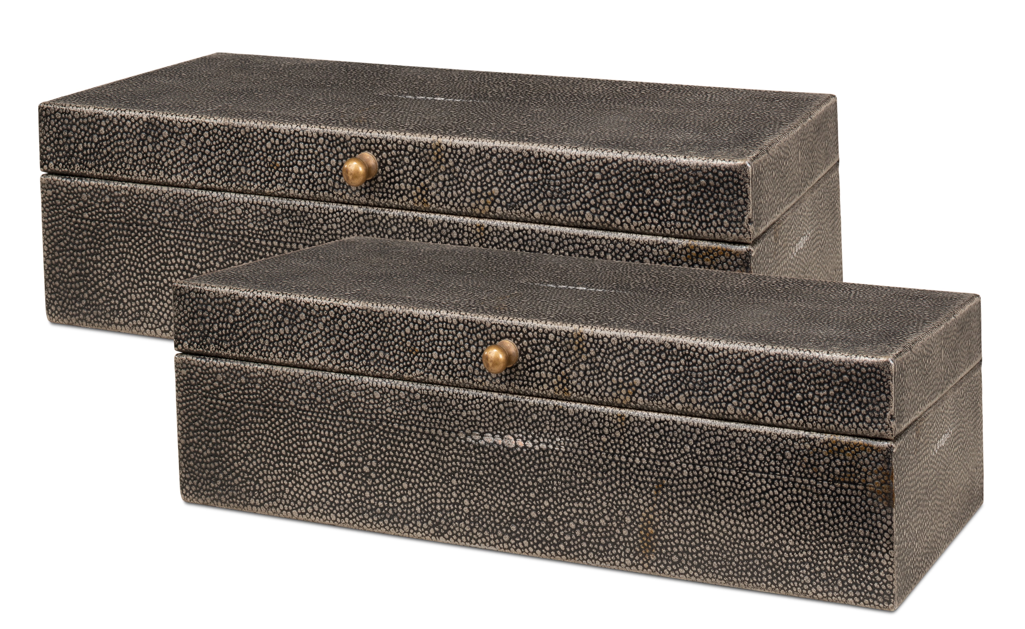 Shagreen Leather Box in Antique Gray, Set of 2