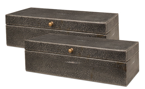 Shagreen Leather Box in Antique Gray, Set of 2