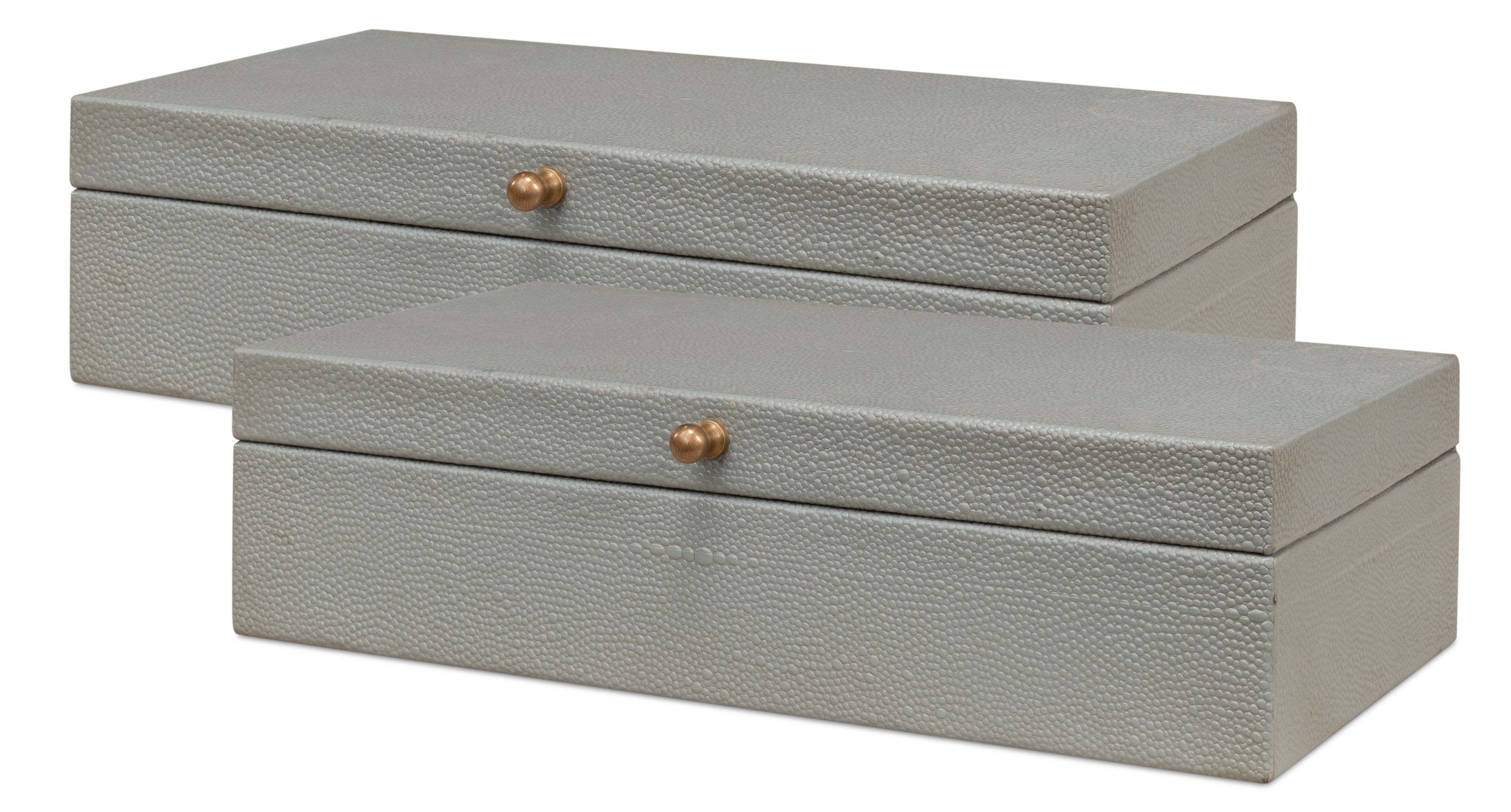 Shagreen Leather Box in Storm Gray, Set of 2