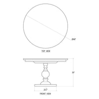 Diagram of round dining table dimensions and design.