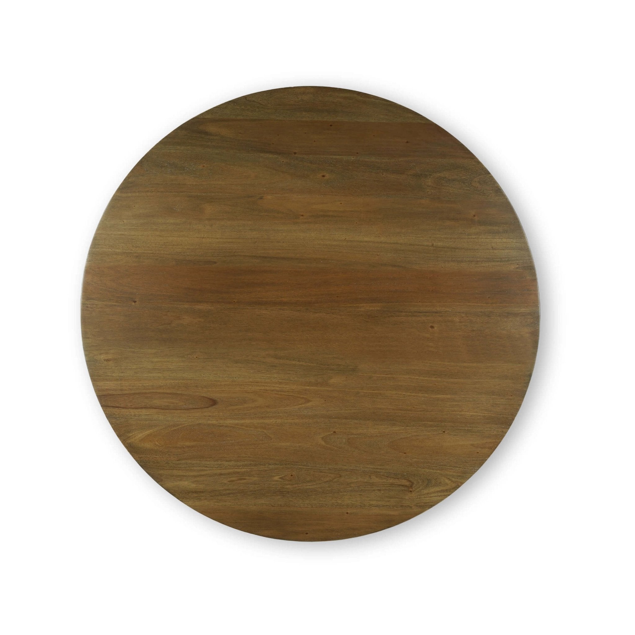 Top view of wooden round dining table surface.