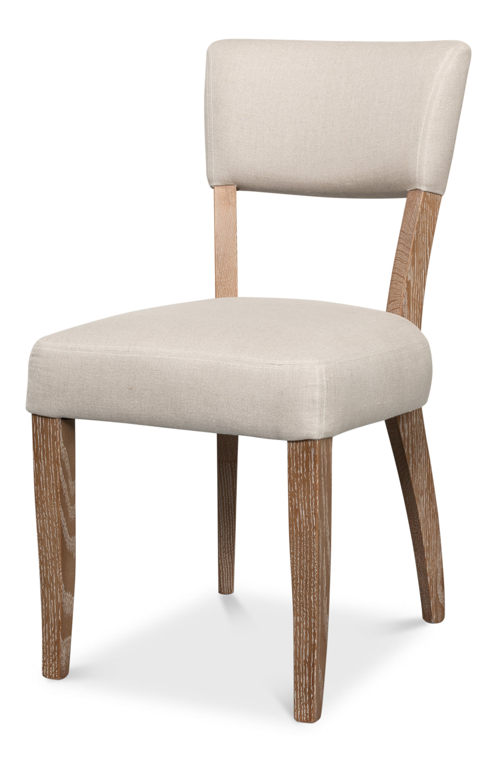 Limed Oak Dining Chairs in Beige Linen, Sets of 2