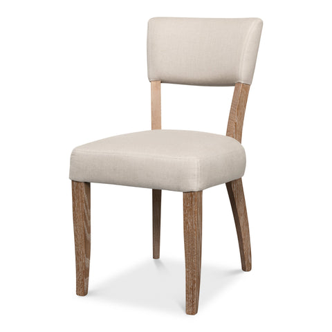 Limed Oak Dining Chairs in Beige Linen, Sets of 2