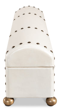 Ivory Leather Box with Brass Nailheads and Ball Feet