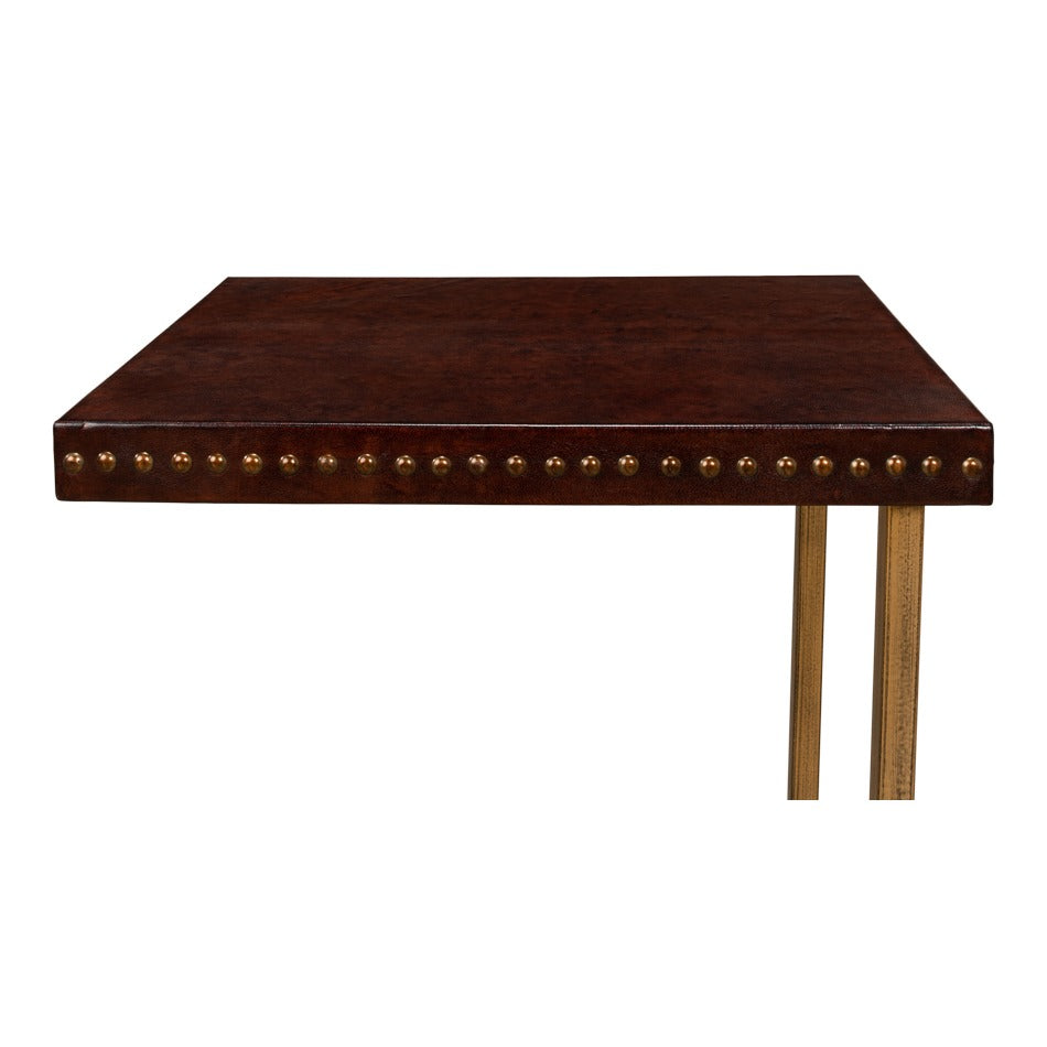 Leather Top C-Table with Antique Brass Frame - additional view