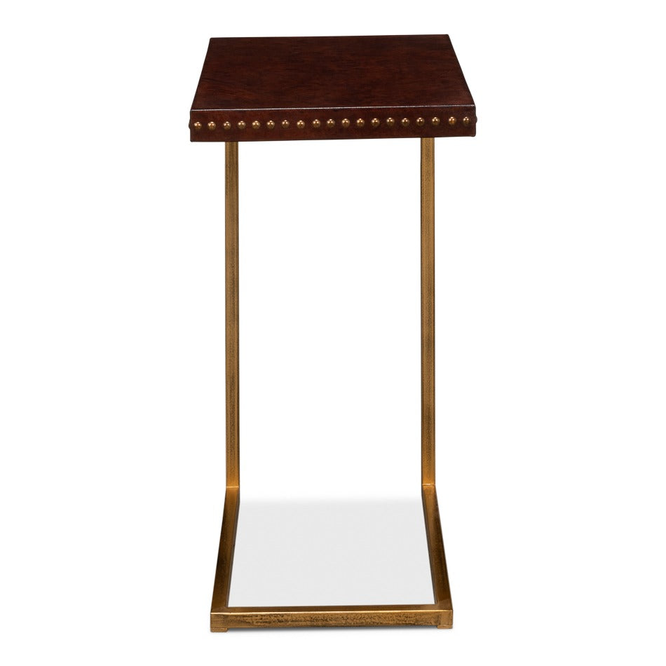 Leather Top C-Table with Antique Brass Frame - additional view