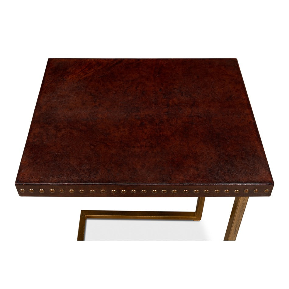 Leather Top C-Table with Antique Brass Frame - additional view