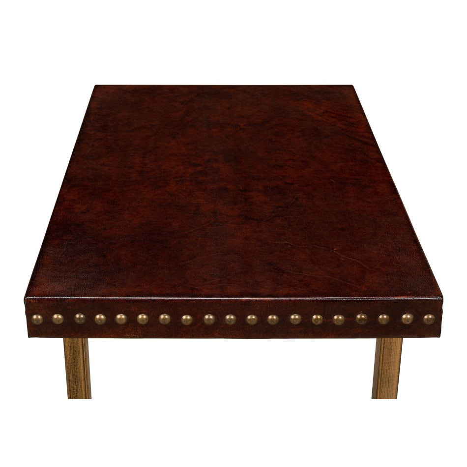 Leather Top C-Table with Antique Brass Frame - additional view
