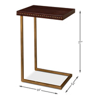 Leather Top C-Table with Antique Brass Frame - dimension drawing