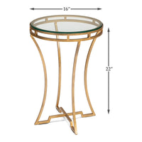 Brass Gallery Round Drink Table with Glass Top - dimension drawing