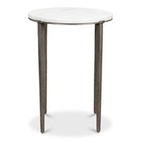 Marble-Top Round Side Table with Antique Nickel Iron Base - additional view