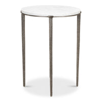 Marble-Top Round Side Table with Antique Nickel Iron Base - additional view