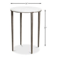 Marble-Top Round Side Table with Antique Nickel Iron Base - dimension drawing