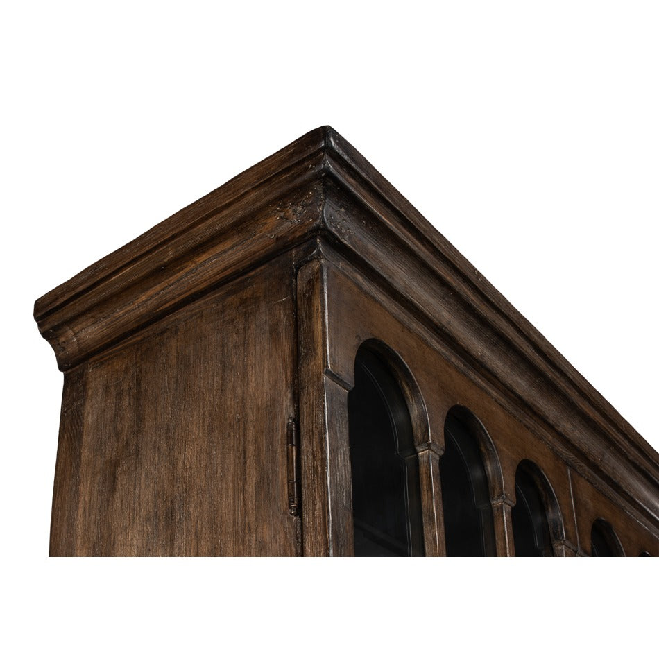 Traditional Pine Bookcase – Arched Glass Doors - additional view