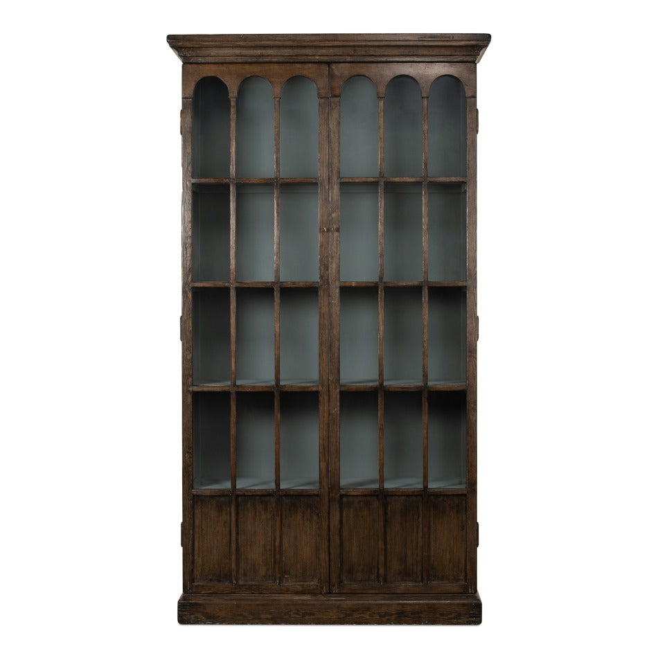 Traditional Pine Bookcase – Arched Glass Doors - additional view