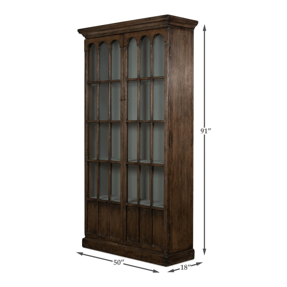 Traditional Pine Bookcase – Arched Glass Doors - dimension drawing