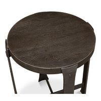 Hand-Forged Iron Side Table with Acacia Top and Brass-Tipped Feet - additional view