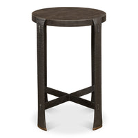 Hand-Forged Iron Side Table with Acacia Top and Brass-Tipped Feet - additional view