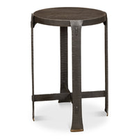 Hand-Forged Iron Side Table with Acacia Top and Brass-Tipped Feet - additional view