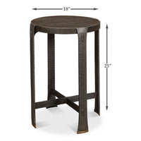 Hand-Forged Iron Side Table with Acacia Top and Brass-Tipped Feet - dimension drawing