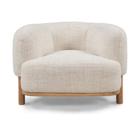 Front view of the Natural accent chair with a curved back and rounded seat