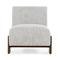 Front view of the Ivory armless chair with a broad seat and dark ash legs
