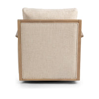 Rear view of the Natural swivel chair with a piped fabric panel framed in ash