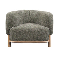Front view of the Green chair with a rounded seat and curved ash base rail