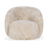 Front view of the Sand chair with a curved back and rounded plush seat