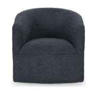 Front view of the Blue swivel chair with a wrapped back and rounded seat