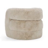 Rear view of the Sand faux fur chair showing its rounded back and horizontal gap