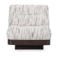 Front view of the armless Cocoa Cream swivel chair with brown-marked cream fabric