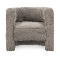 Front view of the Granite faux fur chair with broad arms and an open lower front